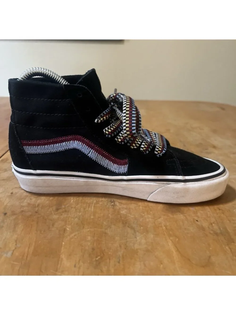 Vans Sk8-Hi® Tapered  Shoes Platform Women Suede Canvas Black Sz 7 Embroidered